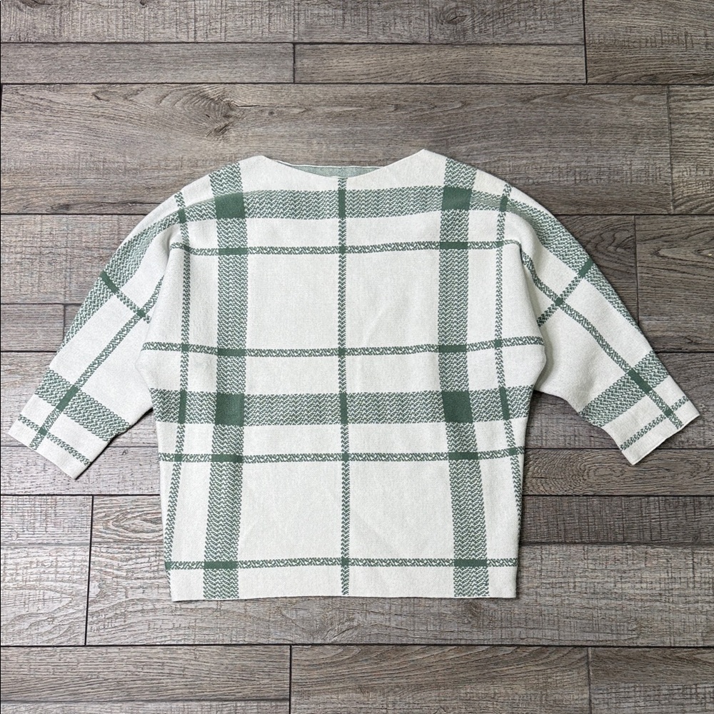 Adrienne Vittadini Checkered Knit Sweater/Top in Green and White